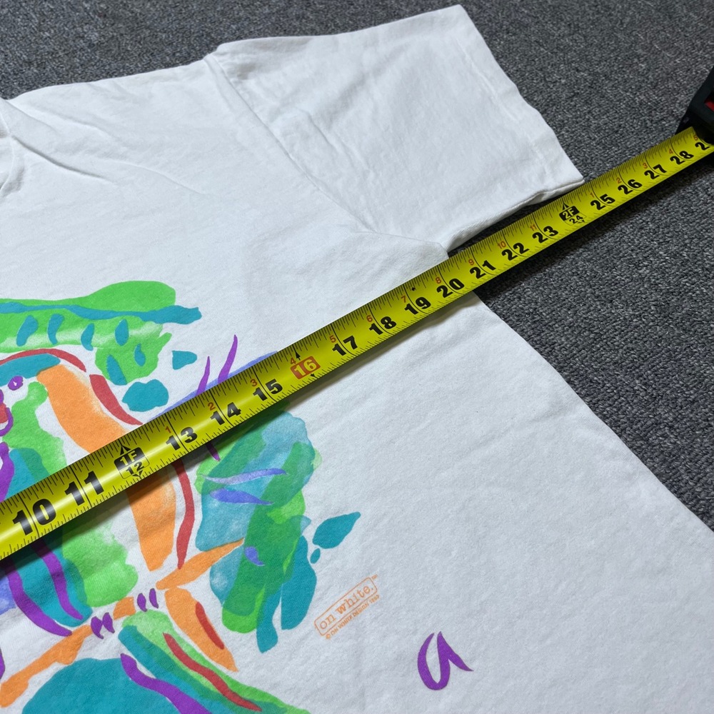 Vintage On White Aruba Parrot T Shirt Large White Neon Tropical Graphic 1993 90s - Picture 10 of 12